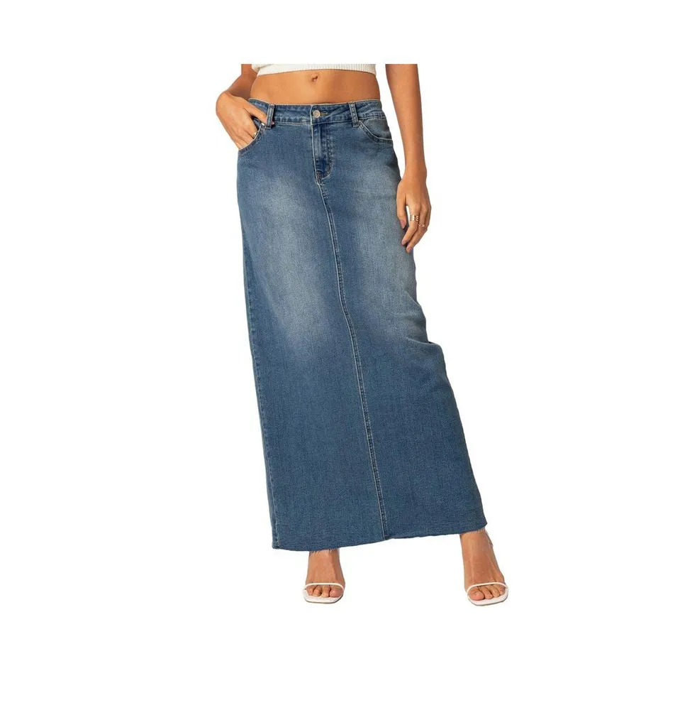 Elowyn slitted denim maxi skirt