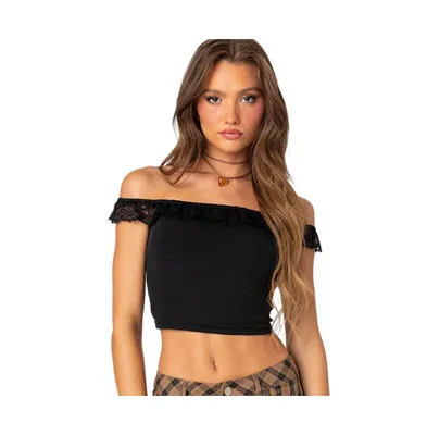 Lace ruffle off shoulder top