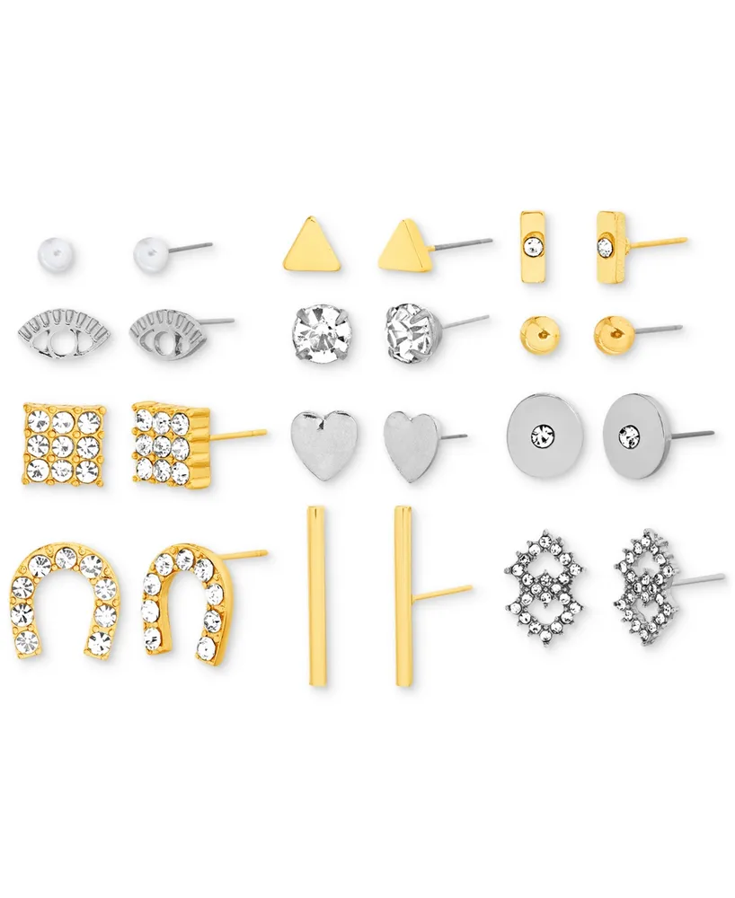 kensie Two-Tone 12-Pc. Set Crystal & Imitation Pearl Mixed Stud Earrings