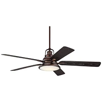 Casa Vieja 60" Wind and Sea Farmhouse Rustic Industrial Indoor Outdoor Ceiling Fan 5 Blade Led Light Remote Control Oil Rubbed Bronze Finish Brown Bla