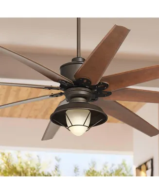 72" Predator Indoor Outdoor Ceiling Fan with Light Led Remote Control English Bronze Cherry Blades Hooded Caged Frosted Glass Damp Rated Patio Exterio