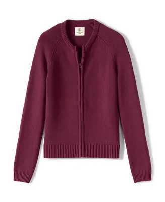 Lands' End Girls School Uniform Cotton Modal Zip Front Cardigan Sweater