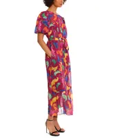 Donna Morgan Women's Puff-Sleeve Tie-Belt Printed Dress