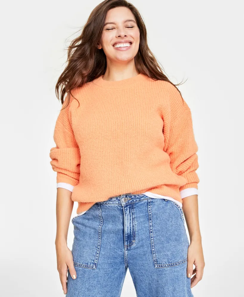 On 34th Women's Shaker Crewneck Long-Sleeve Sweater, Created for Macy's