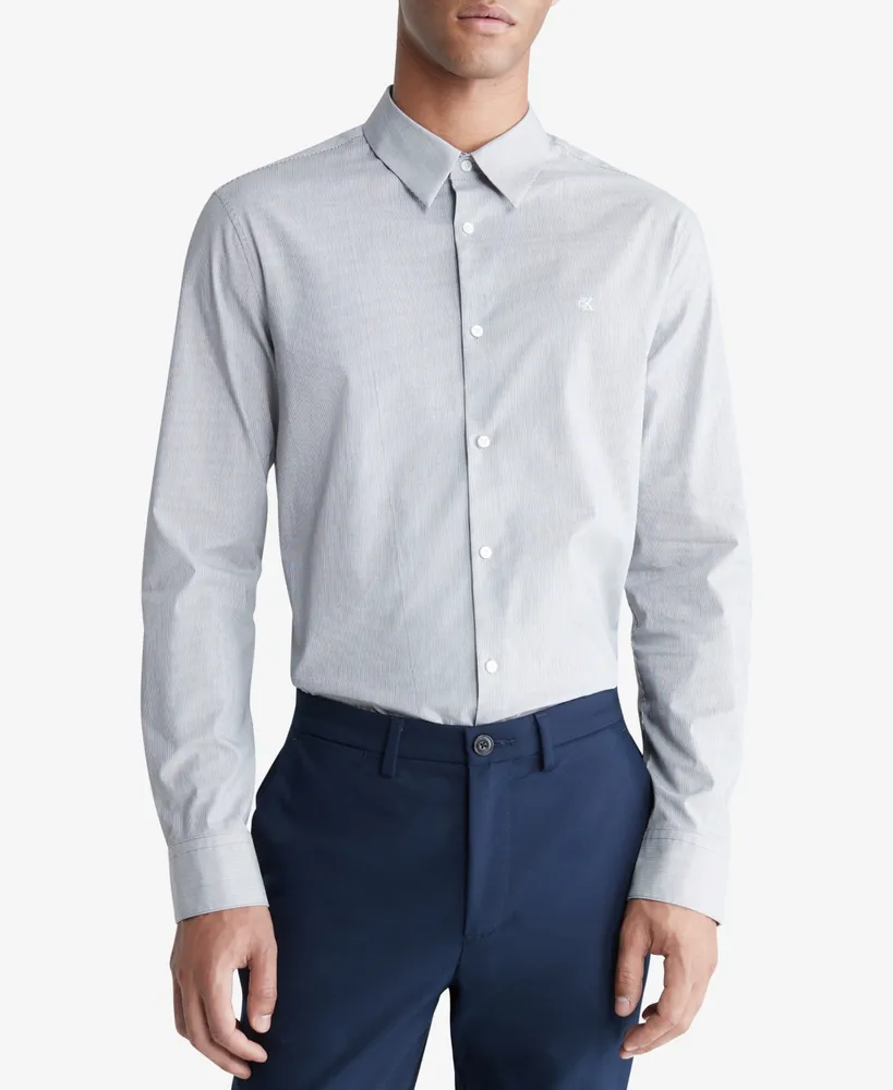 Calvin Klein Refined Cotton Slim Fit Stripe Dress Shirt
