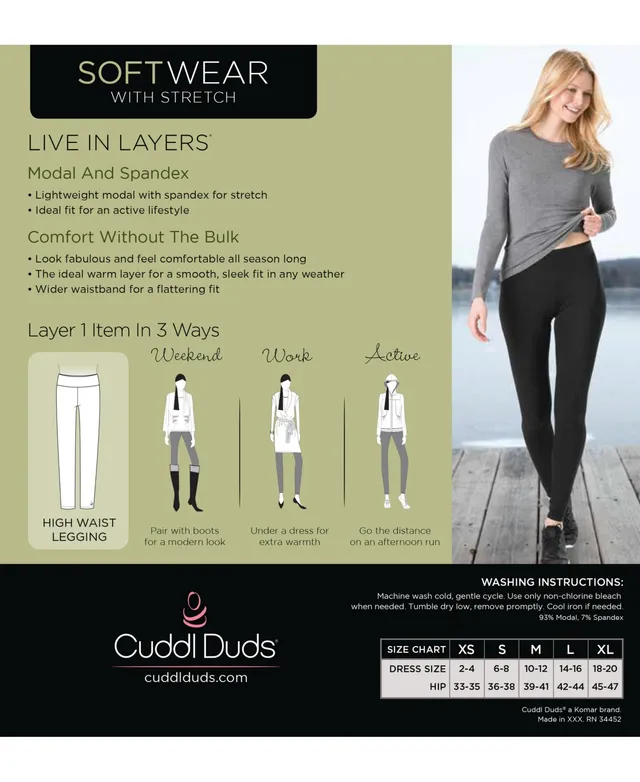 NEW Cuddl Duds Softwear Women's XL High Waist Wide Waistband Black Leggings