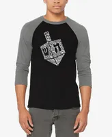 La Pop Art Men's Hanukkah Dreidel Raglan Baseball Word T-shirt