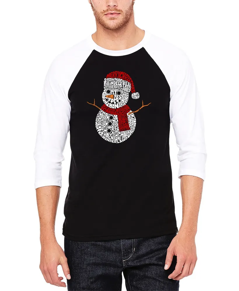 La Pop Art Men's Christmas Snowman Raglan Baseball Word T-shirt