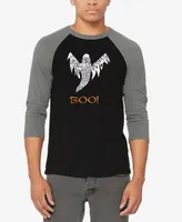 La Pop Art Men's Halloween Ghost Raglan Baseball Word T-shirt