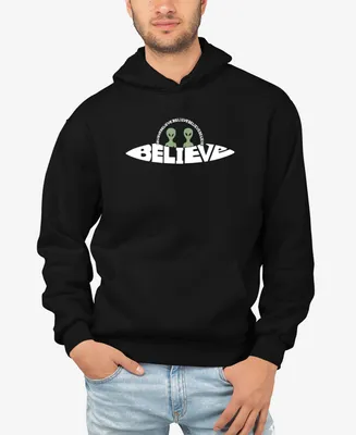 La Pop Art Men's Believe Ufo Word Hooded Sweatshirt