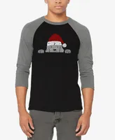 La Pop Art Men's Christmas Peeking Dog Raglan Baseball Word T-shirt