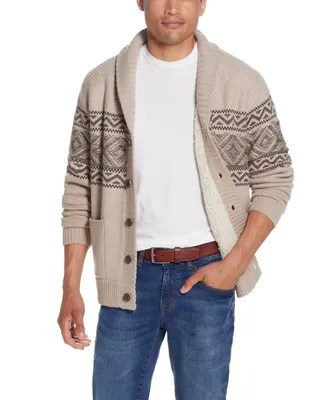 Weatherproof Vintage Men's Jacquard Sherpa Lined Button Down Sweater Jacket