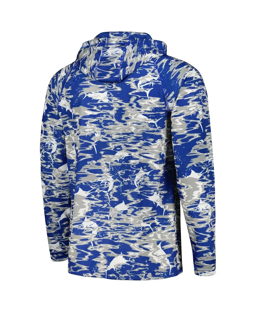 Men's Columbia Royal Kentucky Wildcats Pfg Terminal Tackle Omni-Shade Rippled Long Sleeve Hooded T-shirt