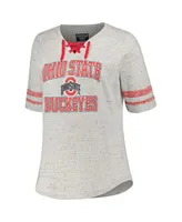 Women's Profile Heather Gray Ohio State Buckeyes Plus Size Striped Lace-Up T-shirt