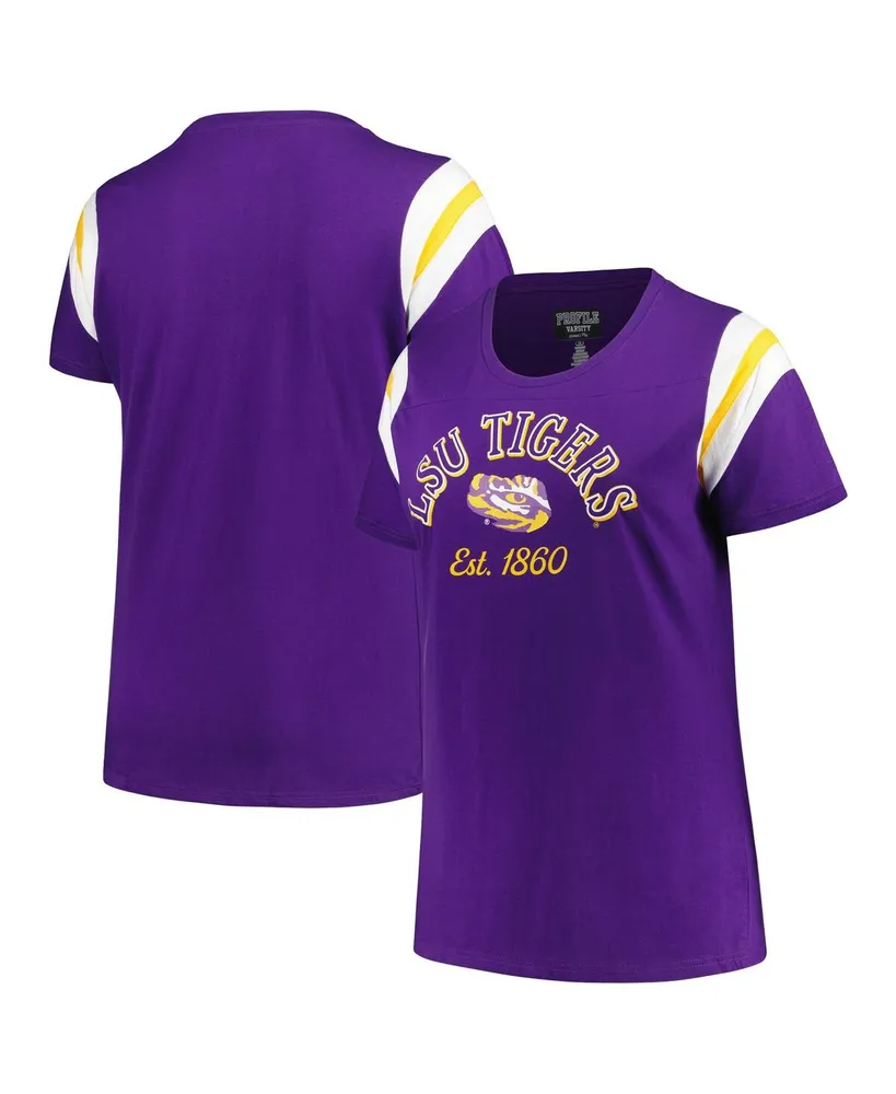 Women's Profile Purple Lsu Tigers Plus Size Striped Tailgate Scoop Neck T-shirt