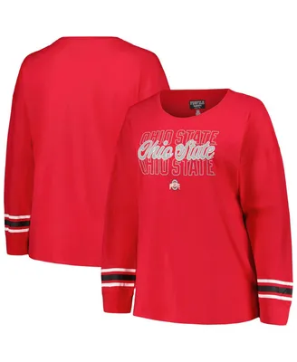 Women's Profile Scarlet Ohio State Buckeyes Plus Triple Script Scoop Neck Long Sleeve T-shirt
