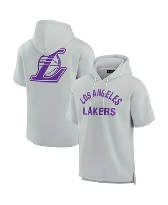 Men's and Women's Fanatics Signature Gray Los Angeles Lakers Super Soft Fleece Short Sleeve Pullover Hoodie