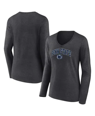Women's Fanatics Heather Charcoal Penn State Nittany Lions Evergreen Campus Long Sleeve V-Neck T-shirt