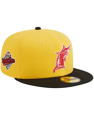 Men's New Era Yellow, Black Florida Marlins Grilled 59FIFTY Fitted Hat