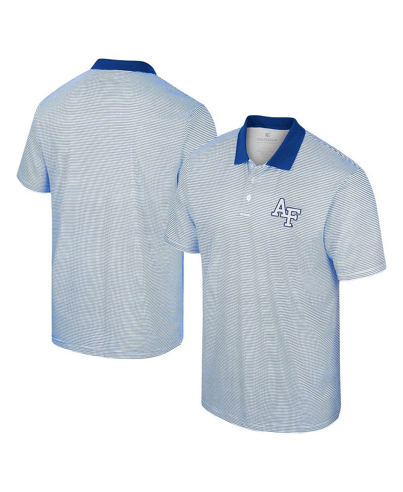 Men's Colosseum White, Royal Air Force Falcons Print Stripe Polo Shirt