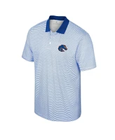 Men's Colosseum White, Royal Boise State Broncos Print Stripe Polo Shirt