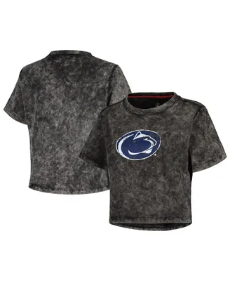 Women's Black Penn State Nittany Lions Vintage-Like Wash Milky Silk Cropped T-shirt