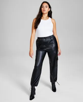 And Now This Women's High Rise Faux Leather Cargo Pants, Created for Macy's
