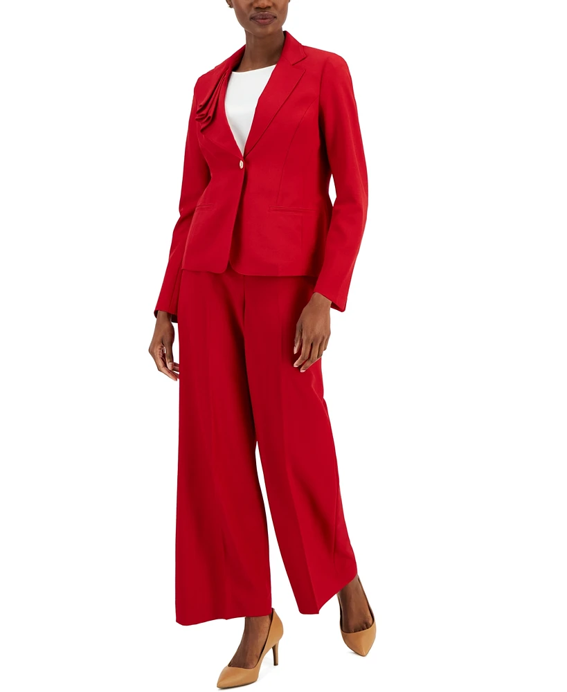 Nipon Boutique Women's Asymmetrical Ruffled One-Button Jacket & Wide-Leg Pant Suit