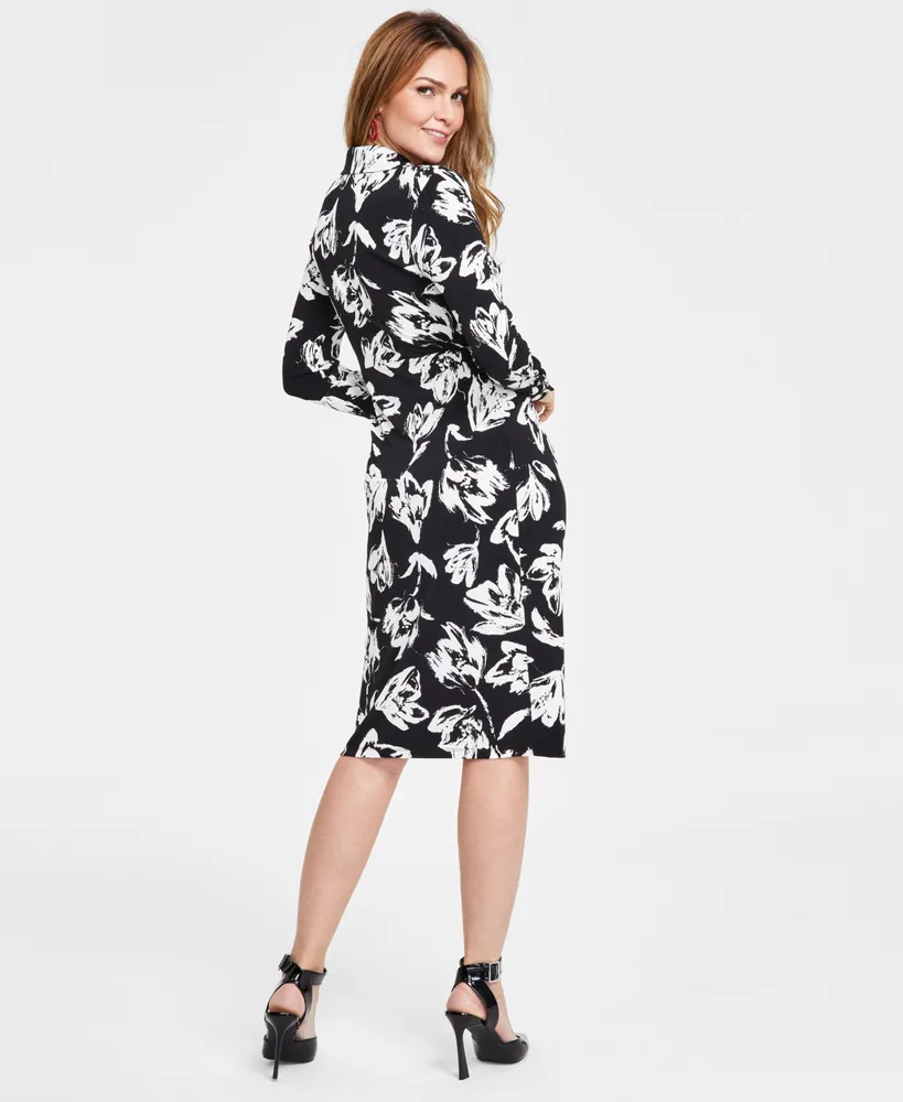 I.n.c. International Concepts Petite Printed Twist-Front Midi Dress, Created for Macy's