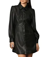 Avec Les Filles Women's Faux-Leather Collared Shirtdress