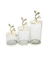 Glass Canister with Gold-Tone Marble Lid and Leaf Handle