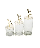 Glass Canister with Gold-Tone Marble Lid and Leaf Handle