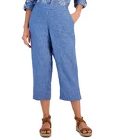 Charter Club Women's 100% Linen Solid Cropped Pull-On Pants, Created for Macy's