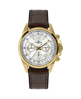 Jacques Lemans Men's Liverpool Watch with Silicone, Leather Strap, Solid Stainless Steel , Ip Gold, Chronograph
