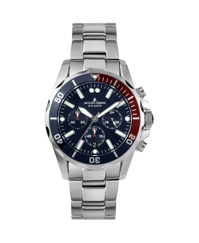 Jacques Lemans Men\'s Liverpool Watch with Solid Stainless Steel Strap, Chronograph  1-2091 | Hawthorn Mall