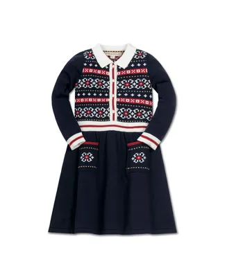 Hope & Henry Little Girls Long Sleeve Nordic Fair Isle Sweater Dress
