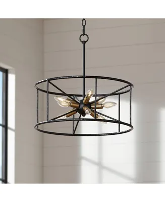 Possini Euro Design La Vista Black Gold Sputnik Small Pendant Chandelier 20.25" Wide Modern Open Cage Drum Shade 9-Light Fixture for Dining Room House