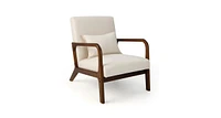 Modern Accent Chair with Rubber Wood Frame and Lumbar Pillow