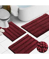 3 Piece Ultra Soft Non Slip Chenille Bath Rug Set - Small + Large Contour