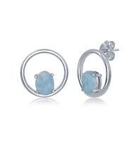 Sterling Silver Prong Oval Larimar Open Circle Earrings