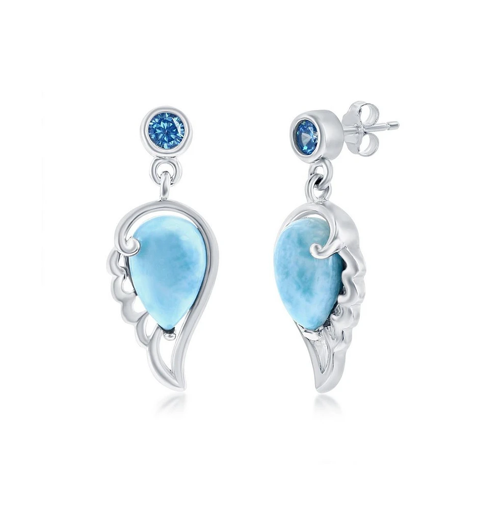 Sterling Silver Larimar Angel Wing & Aqua Cz Earrings