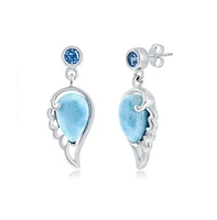 Sterling Silver Larimar Angel Wing & Aqua Cz Earrings