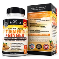 BioSchwartz Organic Turmeric Curcumin and Ginger - 95% Standardized Curcuminoids with BioPerine Black Pepper Extract for Ultra High Absorption