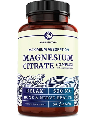 Nobi Nutrition Magnesium Citrate Complex | 500 Mg | High Absorption Formula | Calm, Relaxation & Digestion Support Supplement with Elemental Magnesium