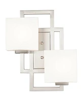 Possini Euro Design Lighting on the Square Modern Wall Light Sconces Set of 2 Brushed Nickel Hardwired 13.75" 2-Light Fixture Opal Glass for Bedroom B