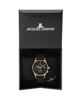 Jacques Lemans Men's London Watch with Leather Strap, Solid Stainless Steel Ip Gold, 1-2125