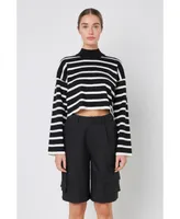 Grey Lab Women's Striped Cropped Sweater