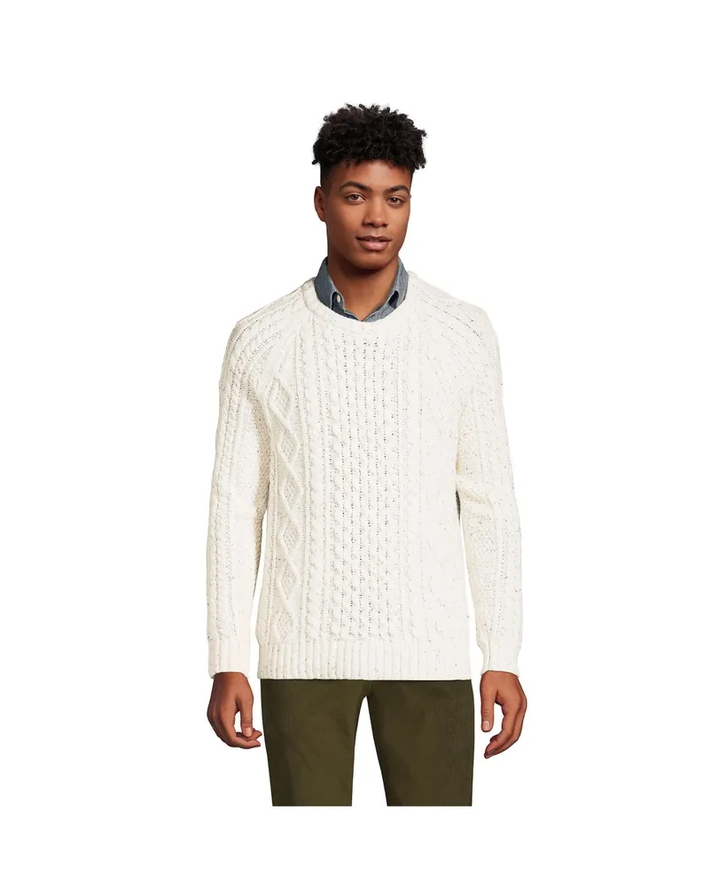 Lands' End Men's Cotton Blend Aran Cable Crew Neck Sweater