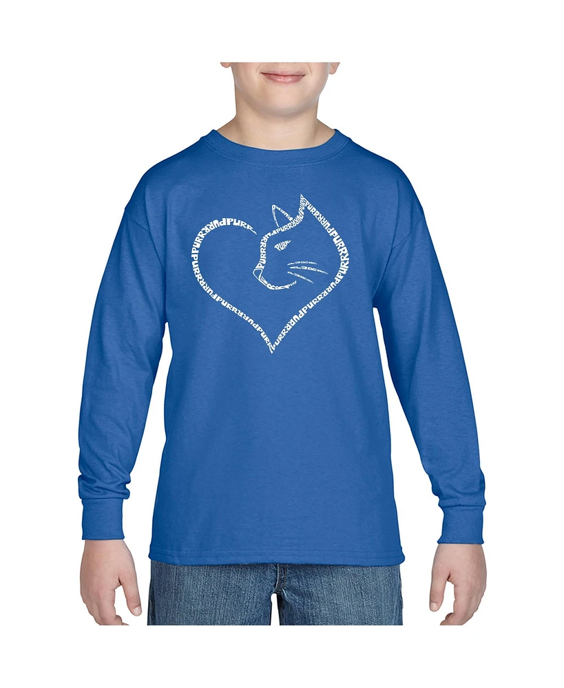 La Pop Art Boys Cat Heart Word Art Long Sleeve T-Shirt