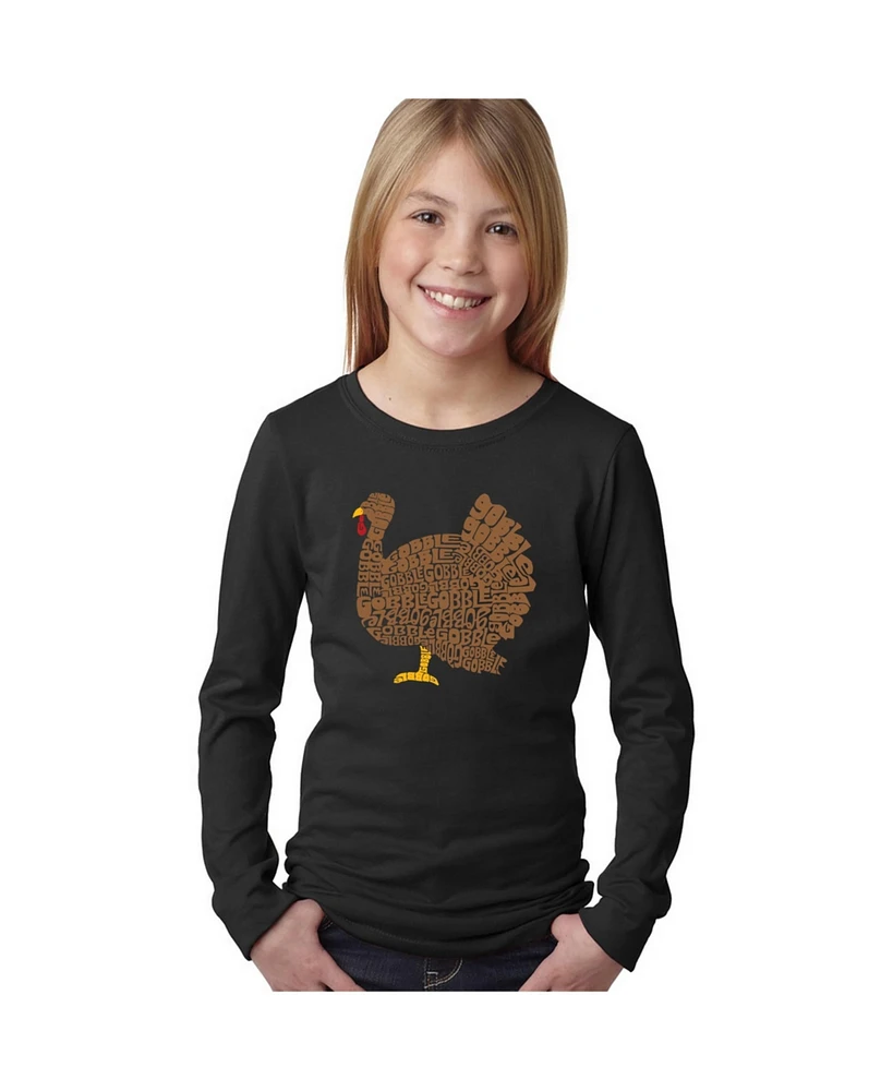 La Pop Art Girls Thanksgiving Word Long Sleeve T-Shirt